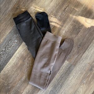 Pair of Cozy Fleece-Lined Leggings - Black & Taupe